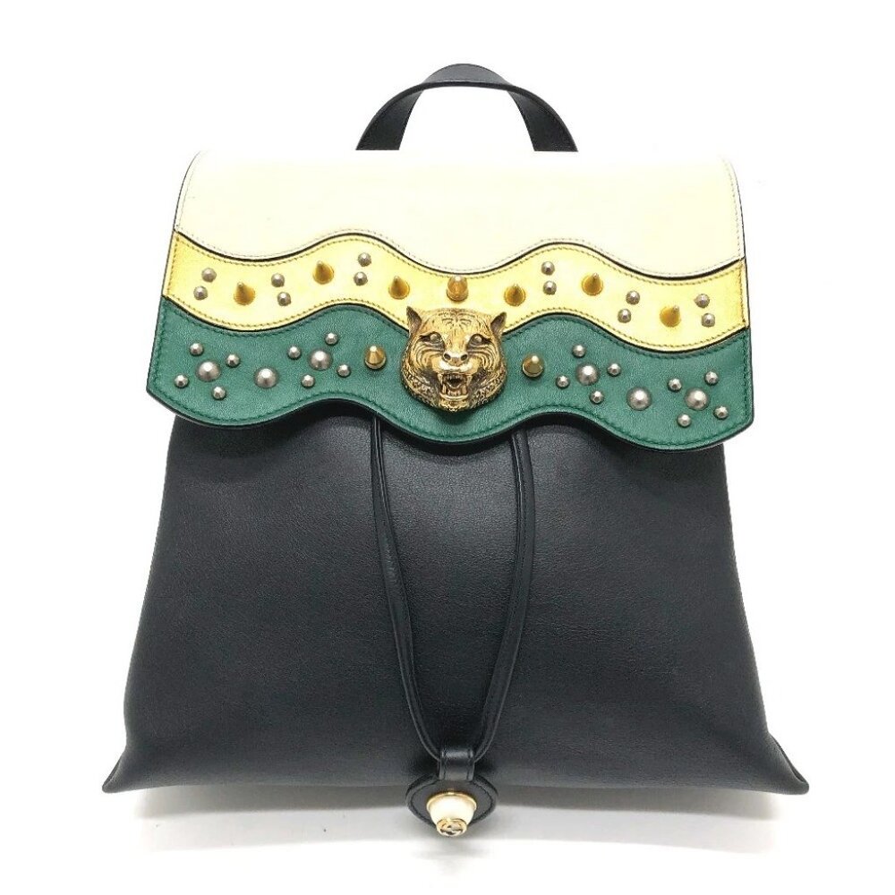 GUCCI 432266 Studs Animalie bag Backpack Leather Black/GoldHardware
